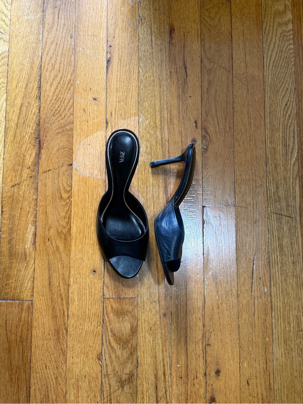 Zara Black Slip-On Open-Toe Heeled Mules